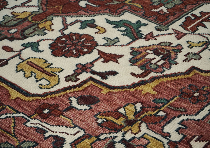 10x14 Rust, Ivory, Gold Color Hand Knotted Oushak Wool  Oriental Rug