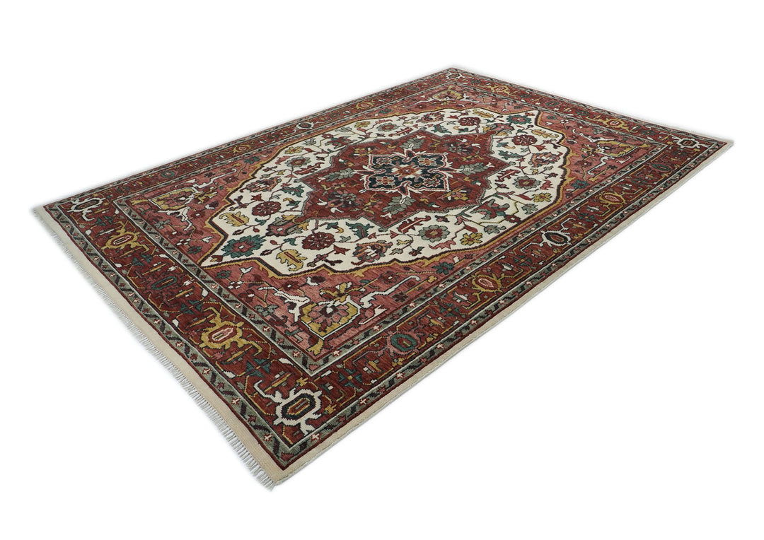 10x14 Rust, Ivory, Gold Color Hand Knotted Oushak Wool  Oriental Rug