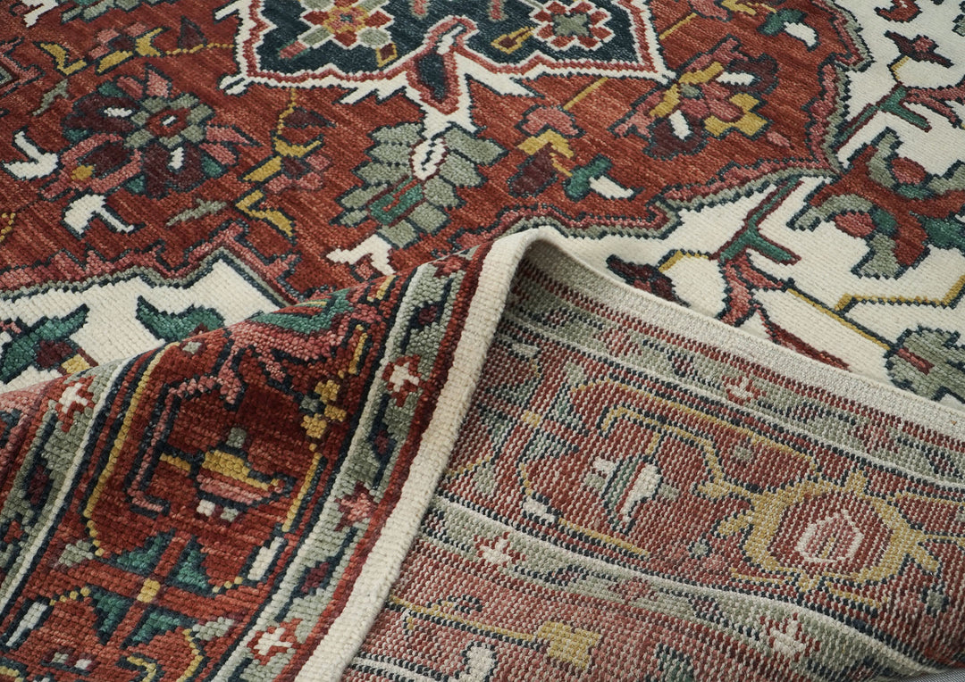 10x14 Rust, Ivory, Gold Color Hand Knotted Oushak Wool  Oriental Rug