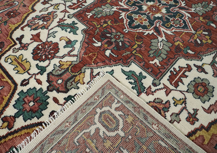 10x14 Rust, Ivory, Gold Color Hand Knotted Oushak Wool  Oriental Rug