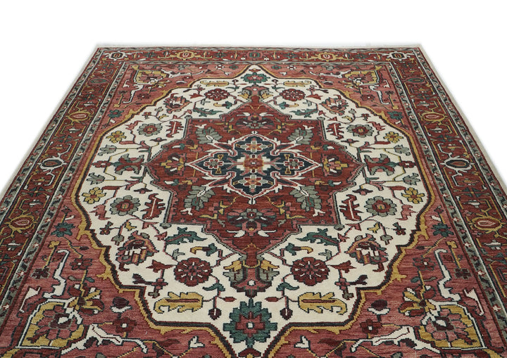 10x14 Rust, Ivory, Gold Color Hand Knotted Oushak Wool  Oriental Rug