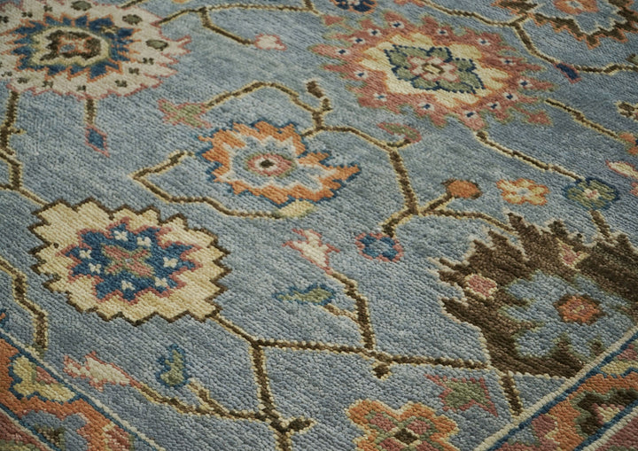 10x14 Blue, Peach, Lime Color Hand Knotted Oushak Wool Arts and Crafts Oriental Rug