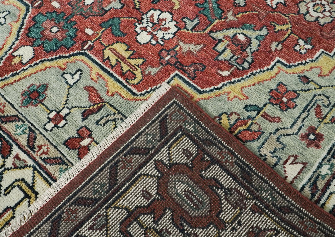 10x14 Blue, Peach, Lime Color Hand Knotted Oushak Wool Arts and Crafts Oriental Rug