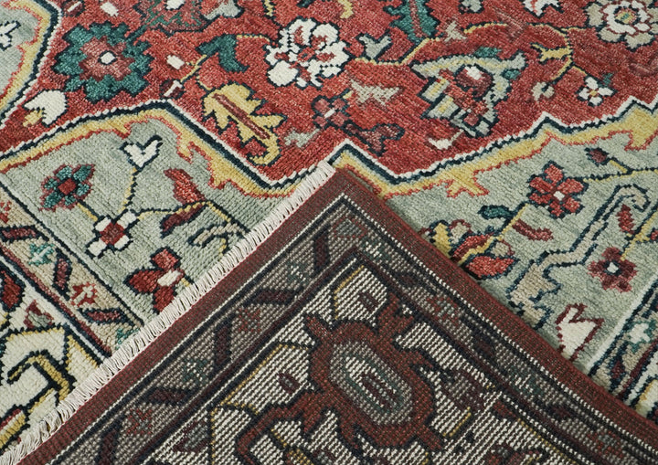 10x14 Blue, Peach, Lime Color Hand Knotted Oushak Wool Arts and Crafts Oriental Rug