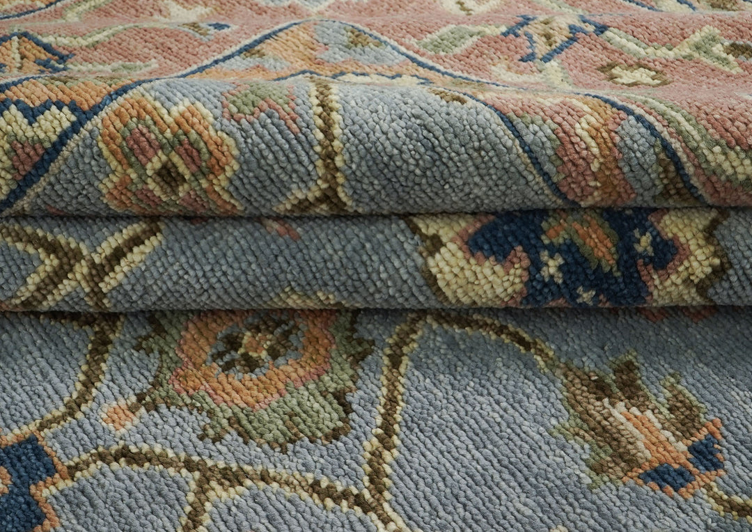 10x14 Blue, Peach, Lime Color Hand Knotted Oushak Wool Arts and Crafts Oriental Rug