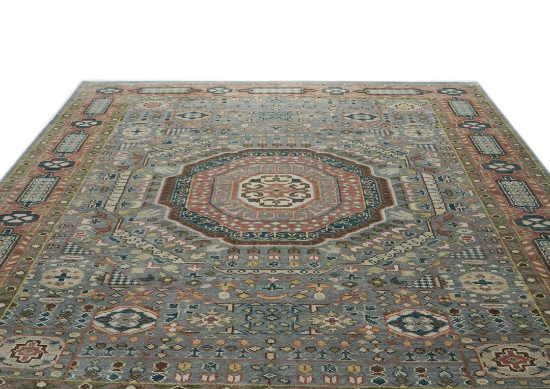 10x14 Slate, Peach, Seledon Color Hand Knotted Oushak Wool Traditional Oriental Rug