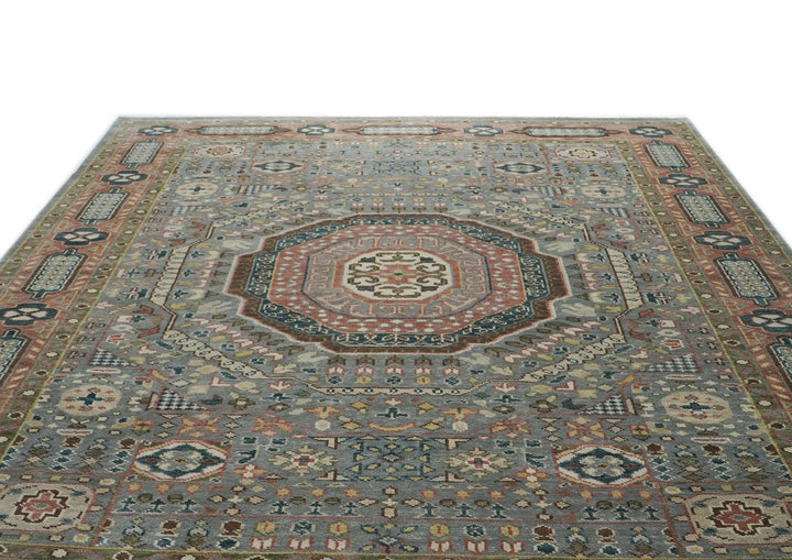 10x14 Slate, Peach, Seledon Color Hand Knotted Oushak Wool Traditional Oriental Rug