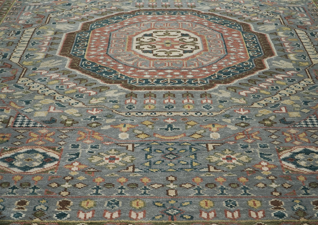 10x14 Slate, Peach, Seledon Color Hand Knotted Oushak Wool Traditional Oriental Rug