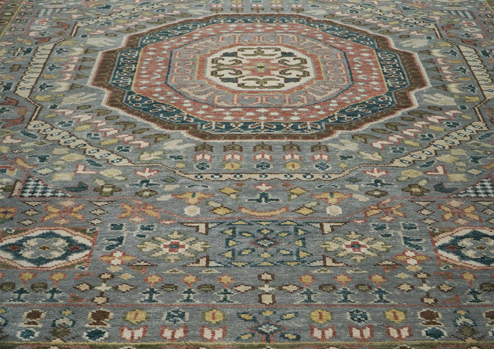 10x14 Slate, Peach, Seledon Color Hand Knotted Oushak Wool Traditional Oriental Rug