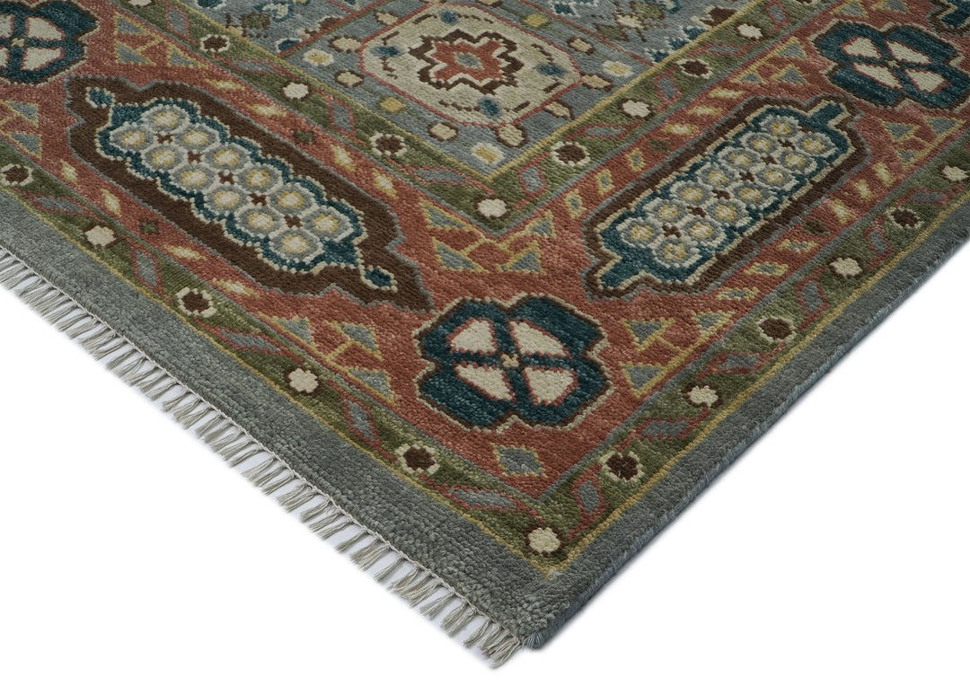 10x14 Slate, Peach, Seledon Color Hand Knotted Oushak Wool Traditional Oriental Rug