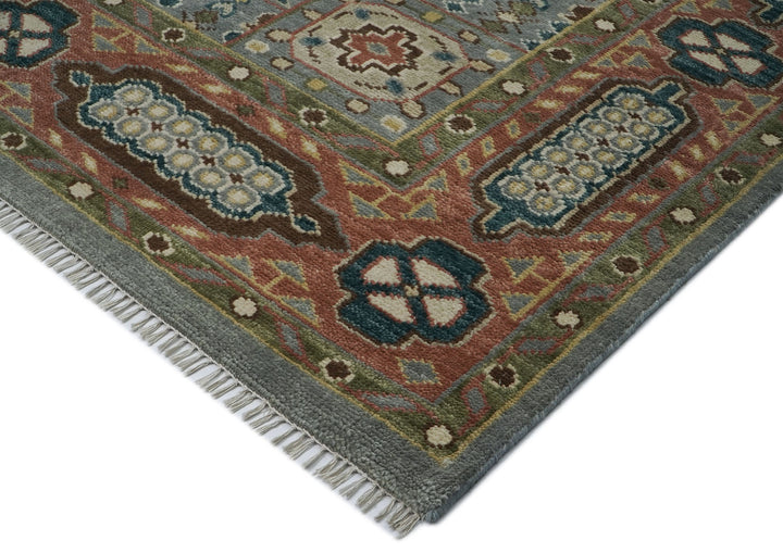 10x14 Slate, Peach, Seledon Color Hand Knotted Oushak Wool Traditional Oriental Rug