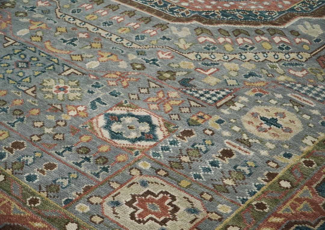 10x14 Slate, Peach, Seledon Color Hand Knotted Oushak Wool Traditional Oriental Rug