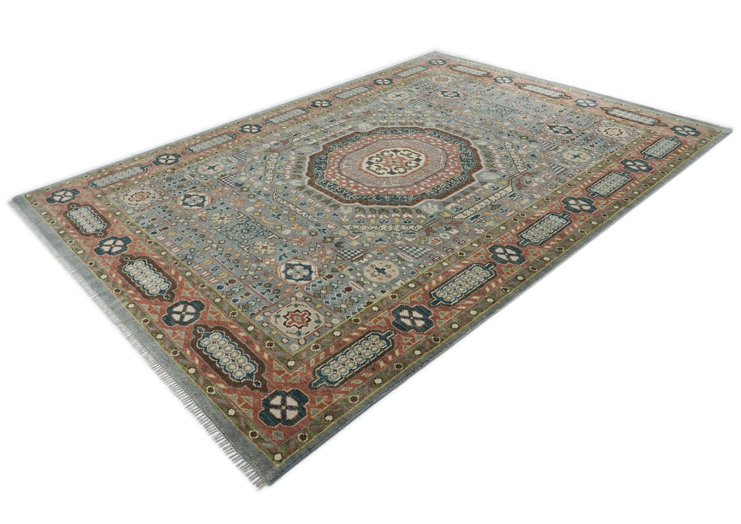 10x14 Slate, Peach, Seledon Color Hand Knotted Oushak Wool Traditional Oriental Rug