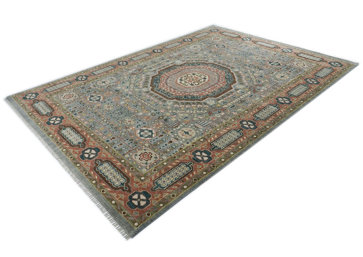10x14 Slate, Peach, Seledon Color Hand Knotted Oushak Wool Traditional Oriental Rug