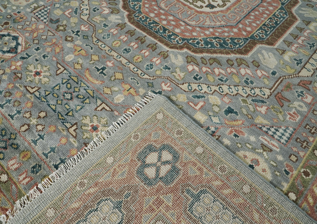 10x14 Slate, Peach, Seledon Color Hand Knotted Oushak Wool Traditional Oriental Rug