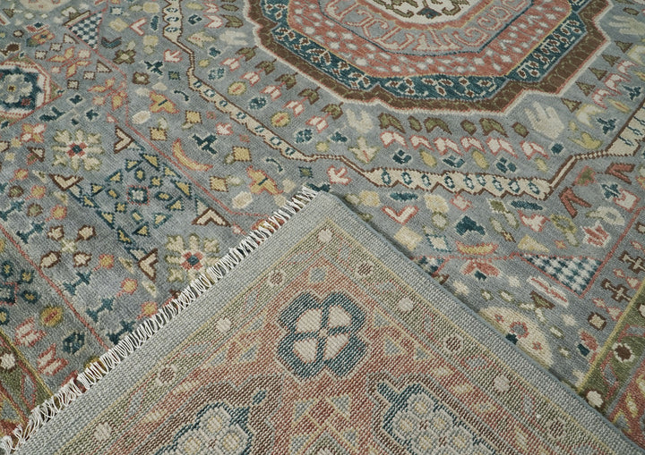 10x14 Slate, Peach, Seledon Color Hand Knotted Oushak Wool Traditional Oriental Rug