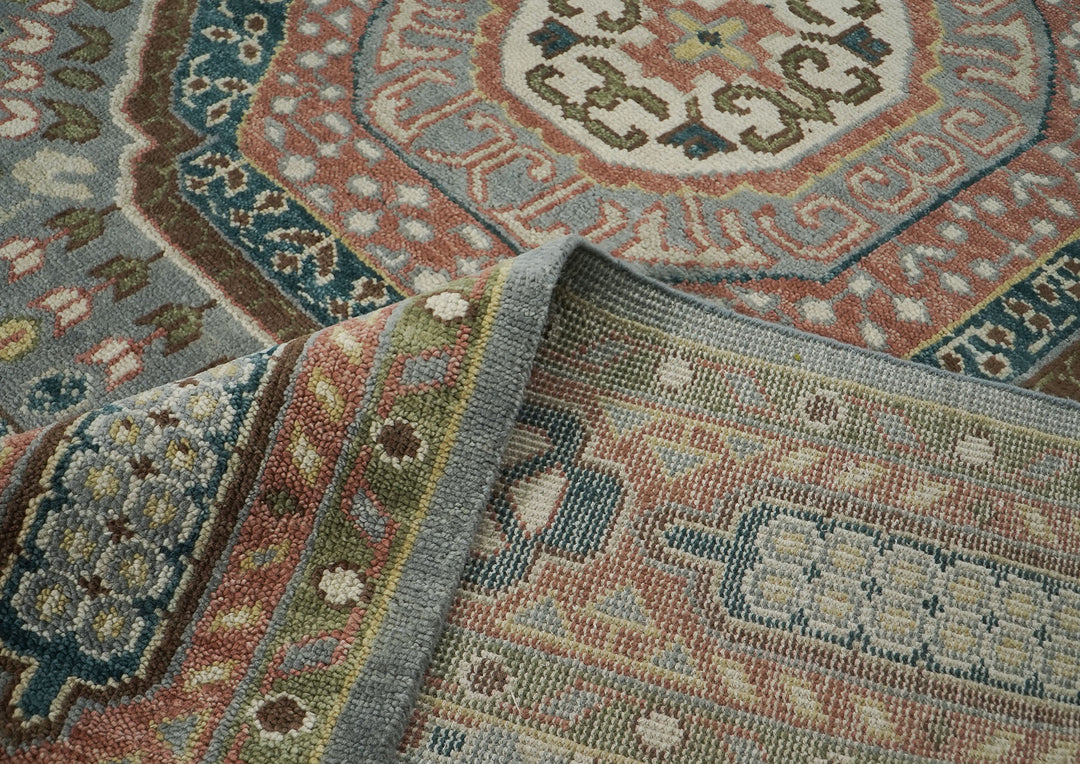 10x14 Slate, Peach, Seledon Color Hand Knotted Oushak Wool Traditional Oriental Rug