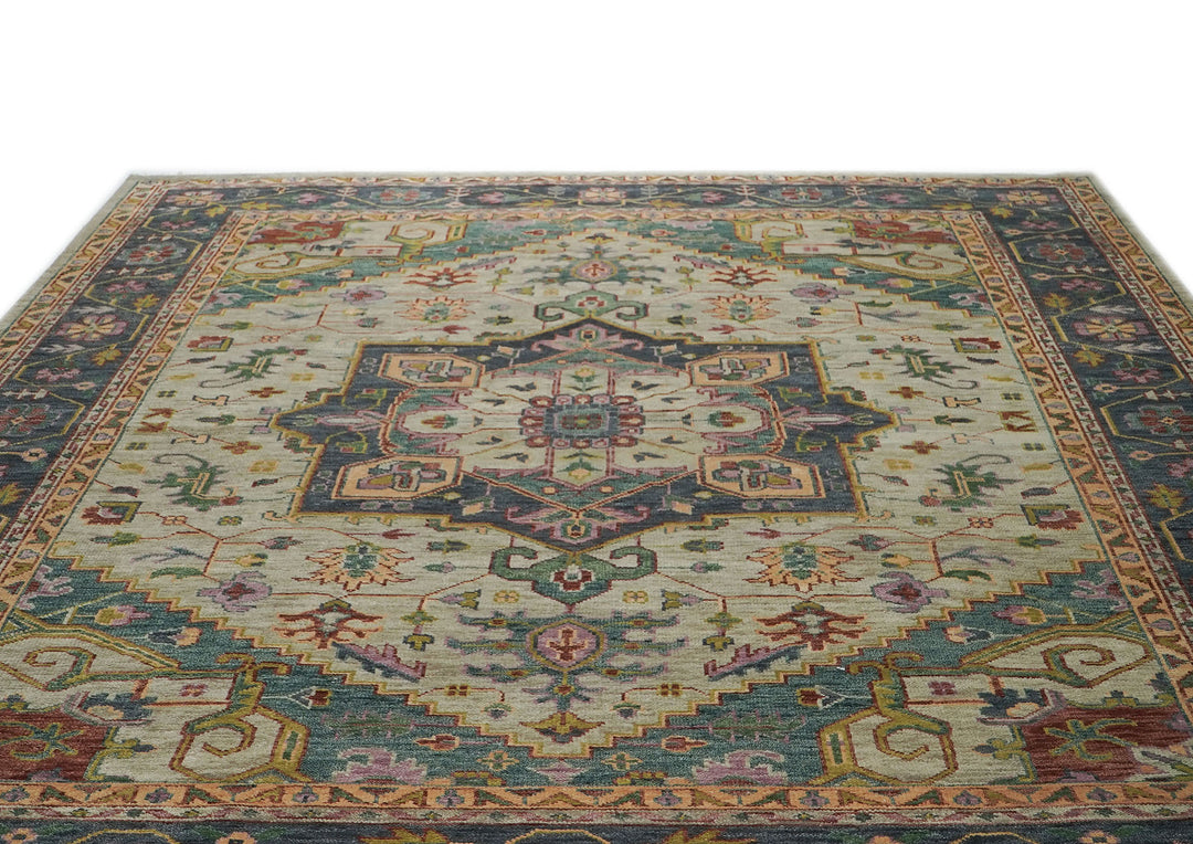Palace Mint, Blue, Aqua Color Hand Knotted Oushak Wool  Oriental Rug