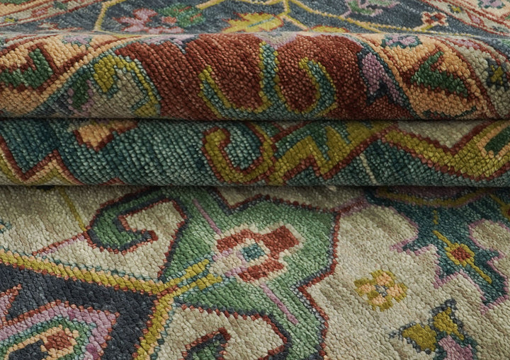 Palace Mint, Blue, Aqua Color Hand Knotted Oushak Wool  Oriental Rug