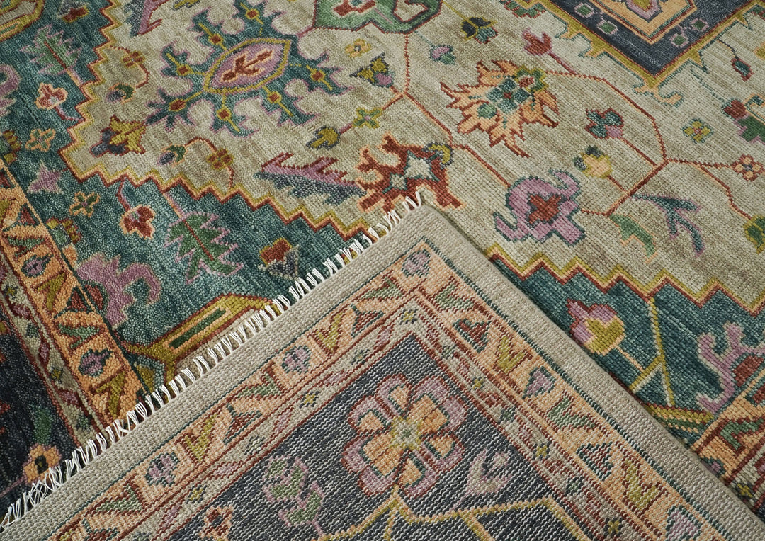 Palace Mint, Blue, Aqua Color Hand Knotted Oushak Wool  Oriental Rug