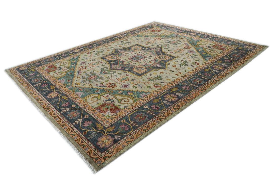 Palace Mint, Blue, Aqua Color Hand Knotted Oushak Wool  Oriental Rug