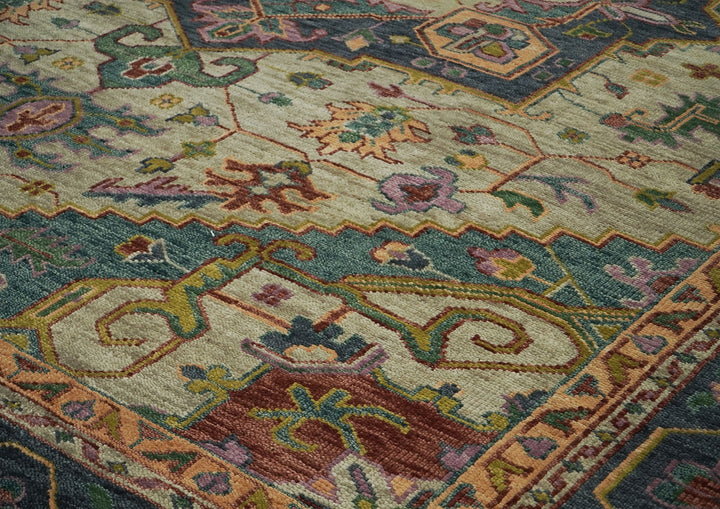 Palace Mint, Blue, Aqua Color Hand Knotted Oushak Wool  Oriental Rug
