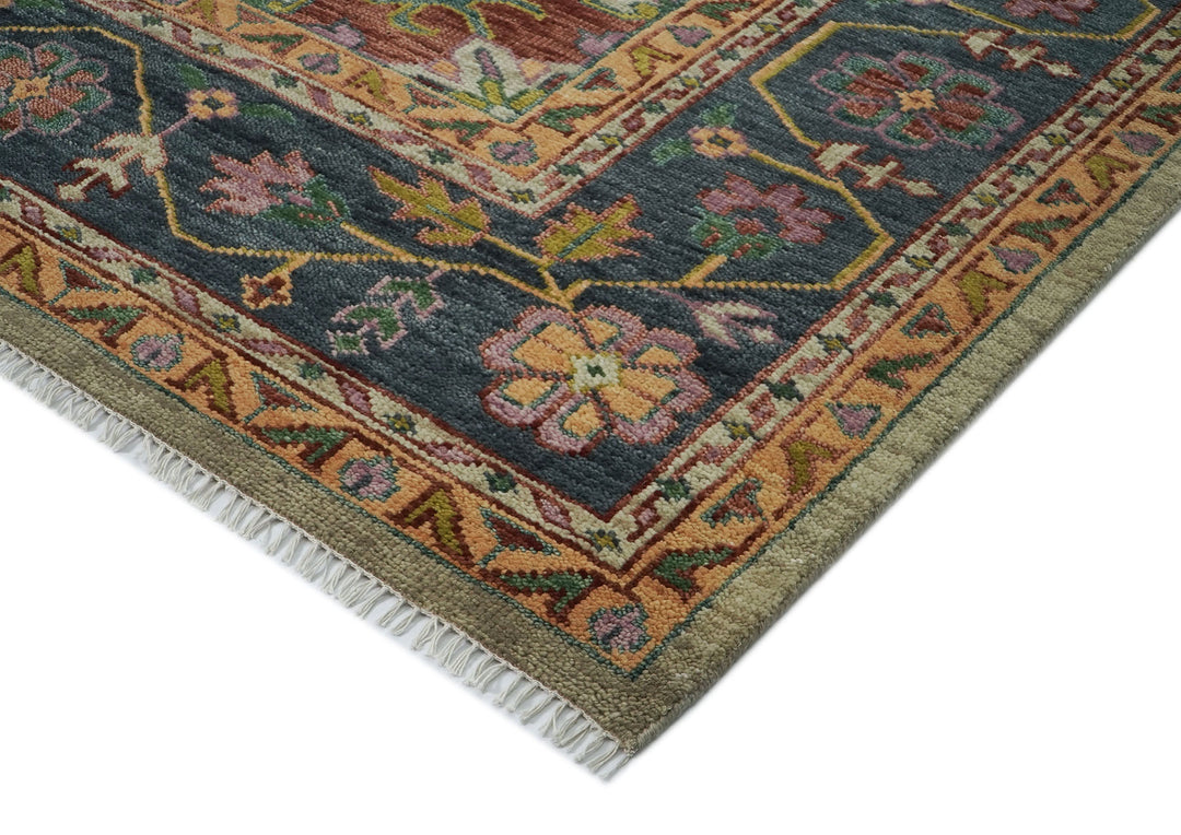 Palace Mint, Blue, Aqua Color Hand Knotted Oushak Wool  Oriental Rug