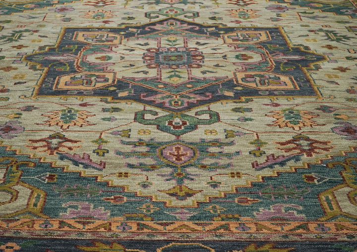 Palace Mint, Blue, Aqua Color Hand Knotted Oushak Wool  Oriental Rug