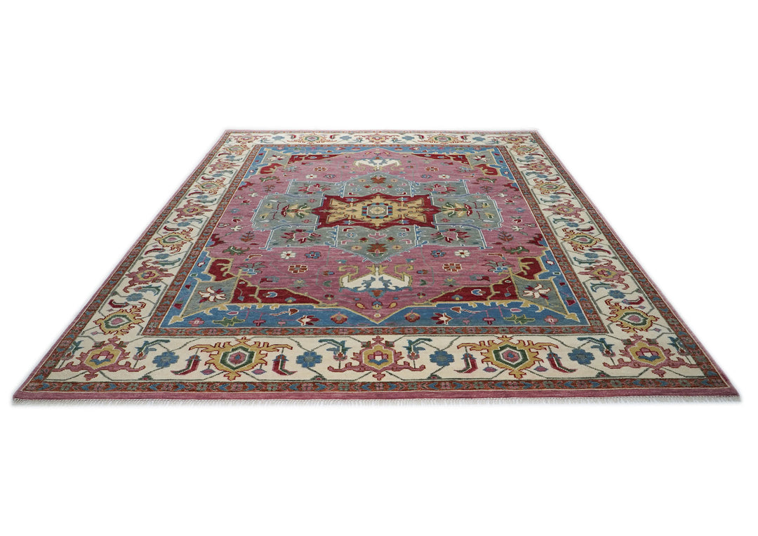 Palace Pink, Ivory, Red Color Hand Knotted Oushak Wool  Oriental Rug