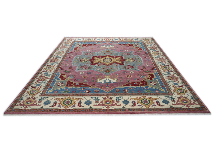 Palace Pink, Ivory, Red Color Hand Knotted Oushak Wool  Oriental Rug