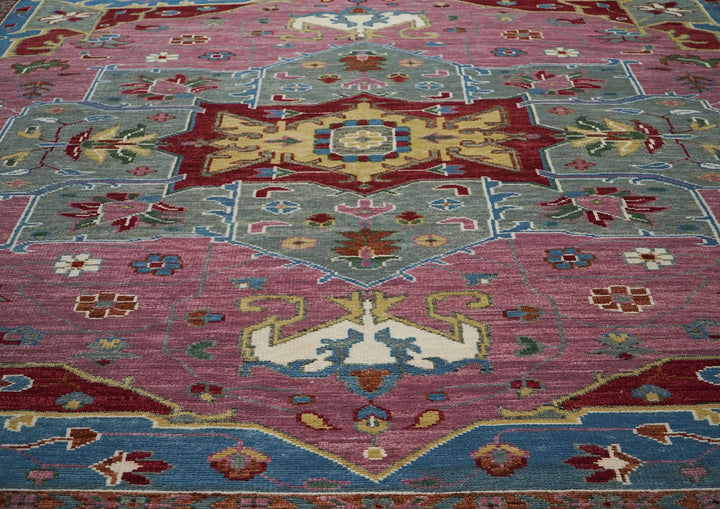 Palace Pink, Ivory, Red Color Hand Knotted Oushak Wool  Oriental Rug