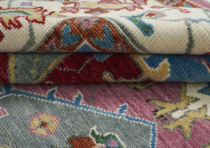 Palace Pink, Ivory, Red Color Hand Knotted Oushak Wool  Oriental Rug