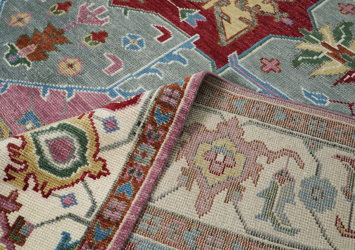Palace Pink, Ivory, Red Color Hand Knotted Oushak Wool  Oriental Rug