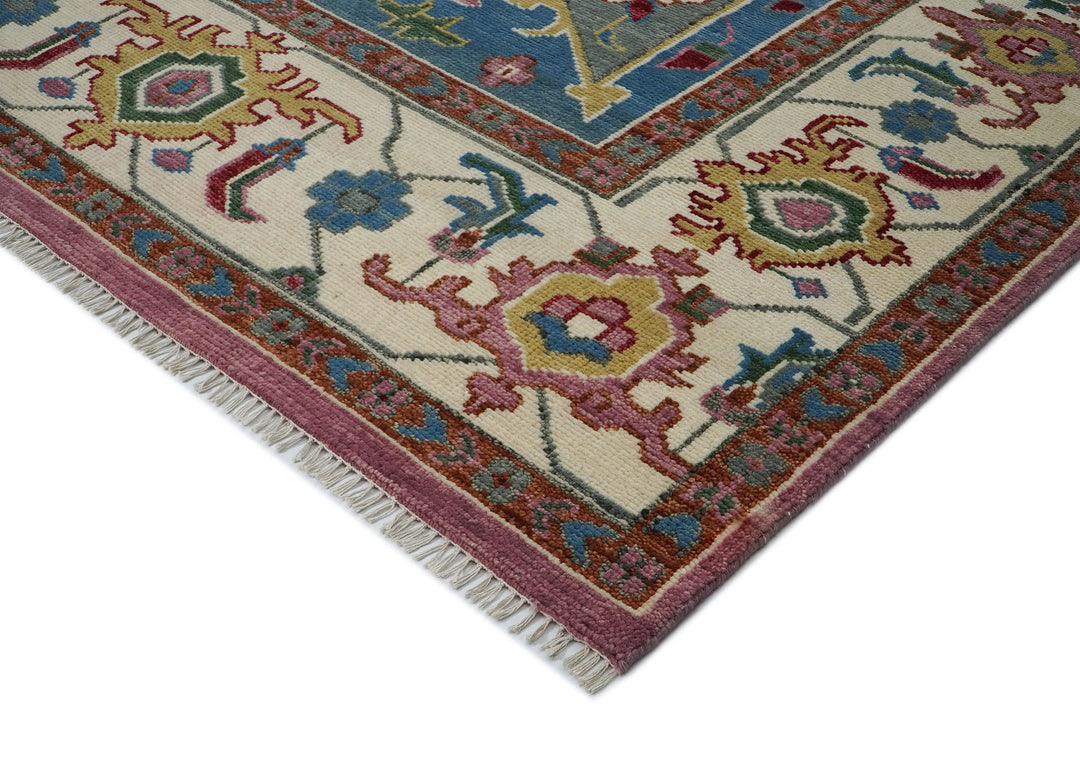 Palace Pink, Ivory, Red Color Hand Knotted Oushak Wool  Oriental Rug