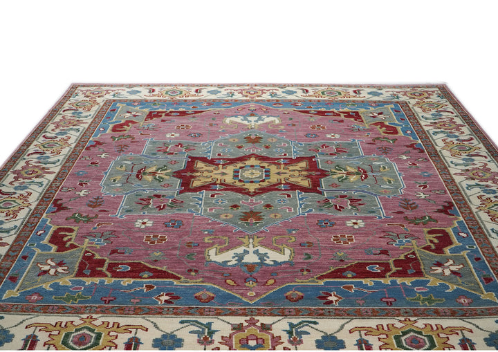 Palace Pink, Ivory, Red Color Hand Knotted Oushak Wool  Oriental Rug