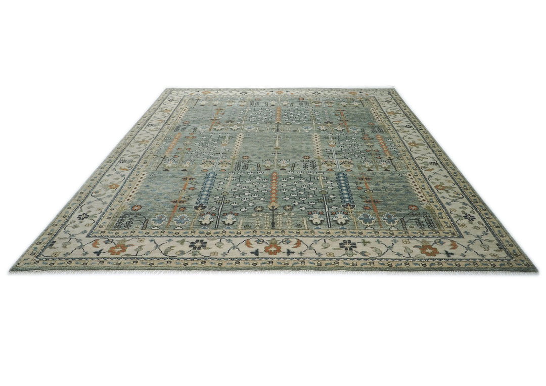 12x15 Celadon, Beige, Green Color Hand Knotted Oushak Wool Transitional Oriental Rug