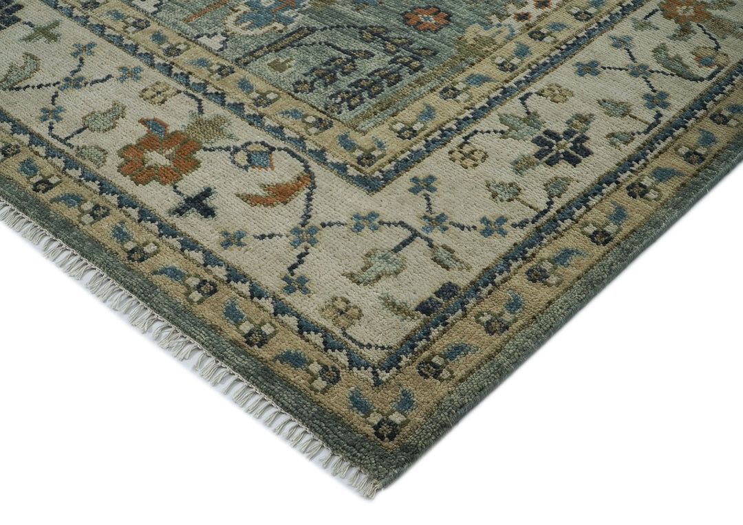 12x15 Celadon, Beige, Green Color Hand Knotted Oushak Wool Transitional Oriental Rug