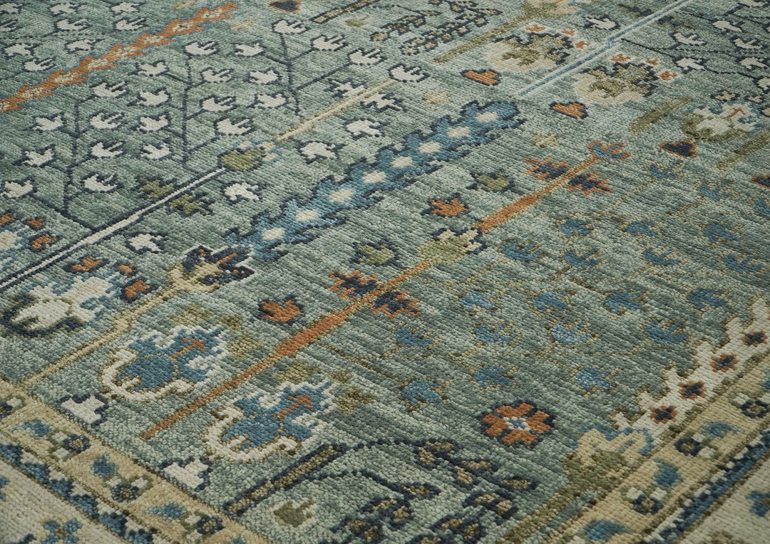 12x15 Celadon, Beige, Green Color Hand Knotted Oushak Wool Transitional Oriental Rug