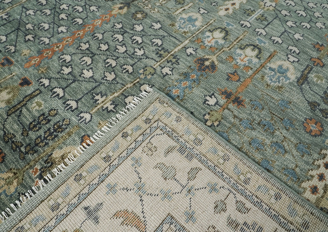 12x15 Celadon, Beige, Green Color Hand Knotted Oushak Wool Transitional Oriental Rug