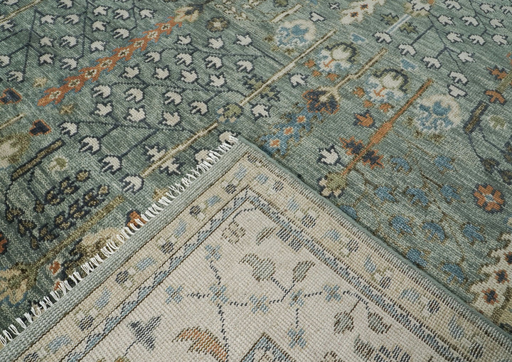 12x15 Celadon, Beige, Green Color Hand Knotted Oushak Wool Transitional Oriental Rug
