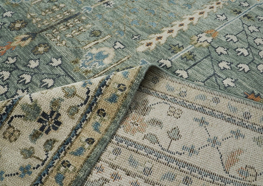 12x15 Celadon, Beige, Green Color Hand Knotted Oushak Wool Transitional Oriental Rug