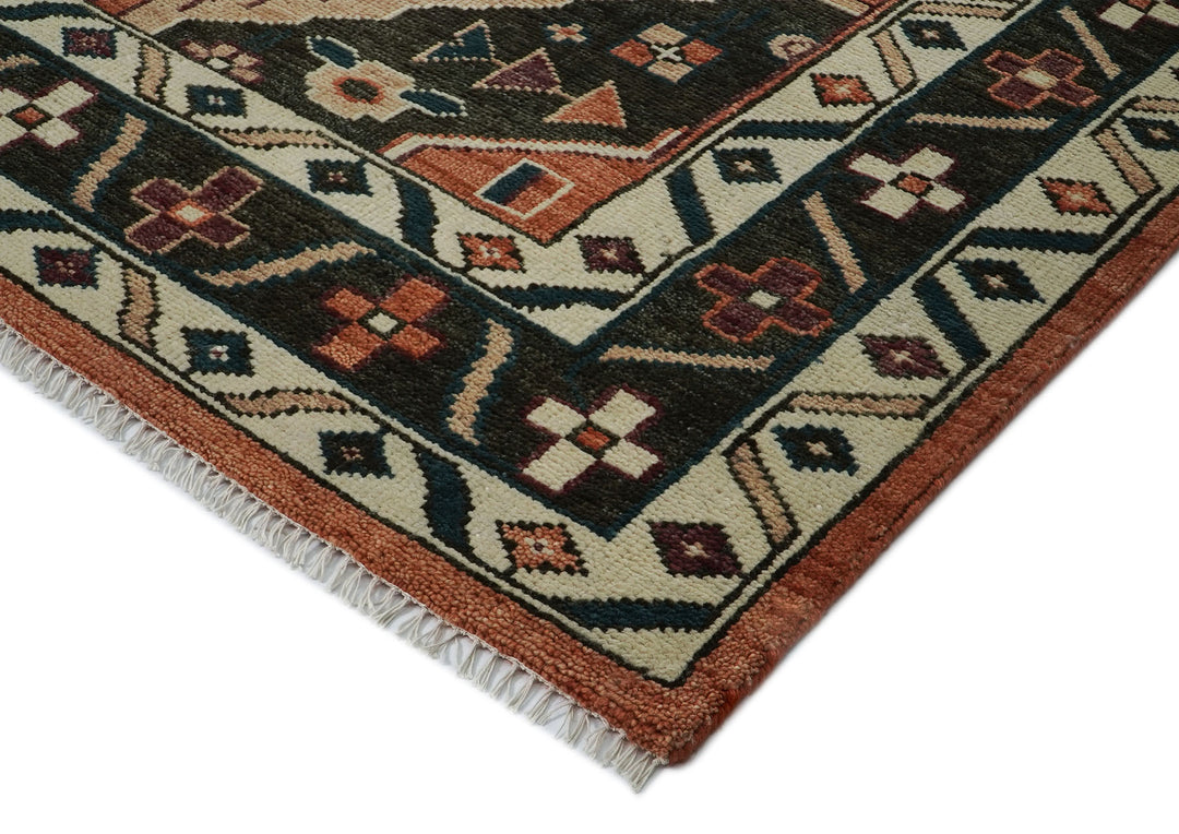 Palace Burnt Orange, Chocolate, Teal Color Hand Knotted Oushak Wool Traditional Oriental Rug