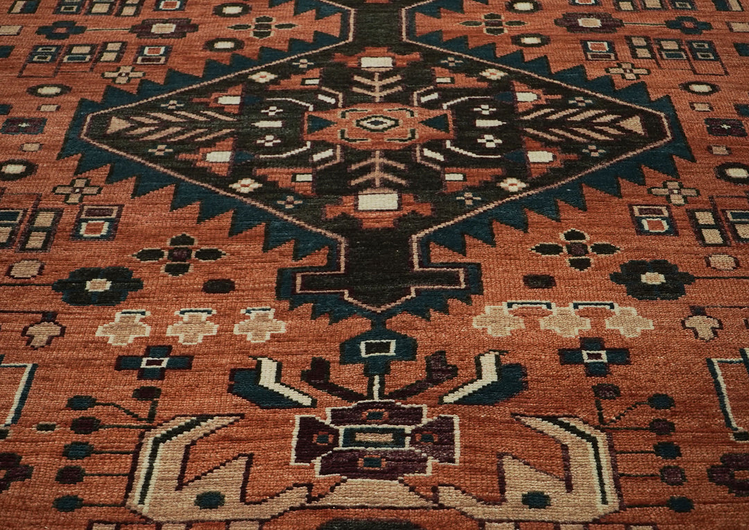 12x15 Burnt Orange, Chocolate, Teal Color Hand Knotted Oushak Wool Traditional Oriental Rug