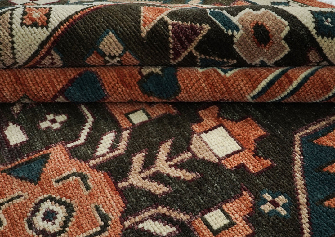 Palace Burnt Orange, Chocolate, Teal Color Hand Knotted Oushak Wool Traditional Oriental Rug