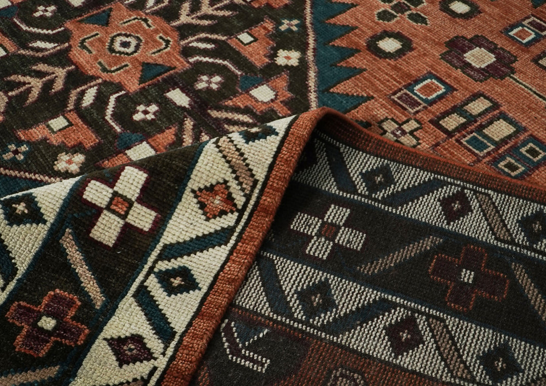 Palace Burnt Orange, Chocolate, Teal Color Hand Knotted Oushak Wool Traditional Oriental Rug