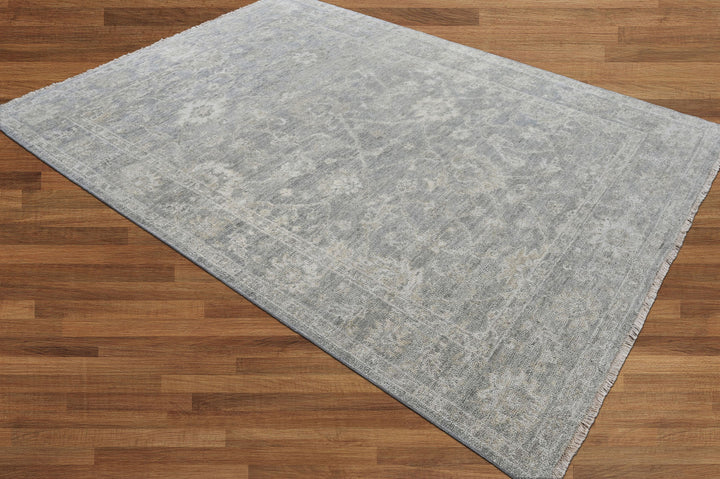 Celeste Rugs Hand Knotted 7'4''x9'9'' Wool Oriental Area Rug Moss with Classic Traditional Oushak Design.