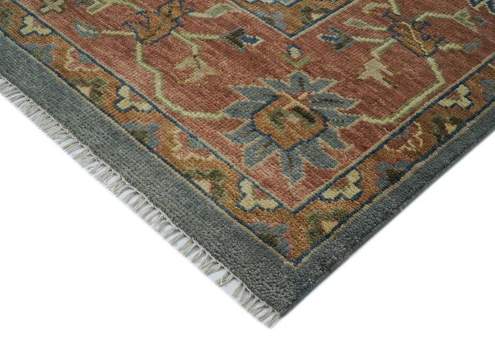 Palace Blue, Burnt Orange, Ivory Color Hand Knotted Oushak Wool  Oriental Rug