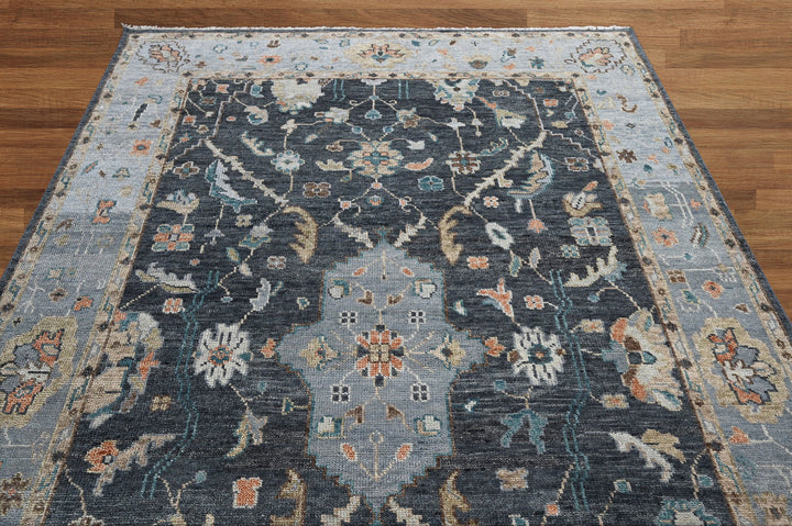 Celeste Rugs Hand Knotted 8'7''x11'7'' Wool Oriental Area Rug Slate Featuring a Traditional Oushak Pattern.
