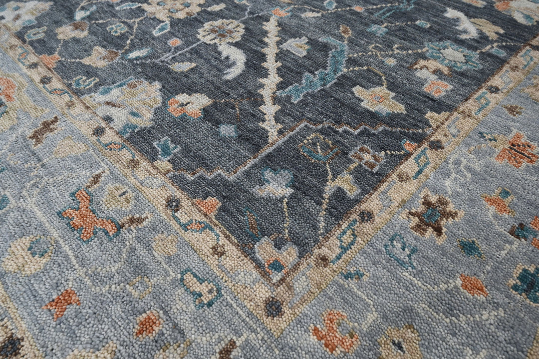 Celeste Rugs Hand Knotted 8'7''x11'7'' Wool Oriental Area Rug Slate Featuring a Traditional Oushak Pattern.