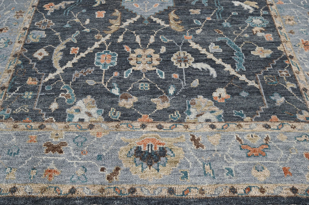 Celeste Rugs Hand Knotted 8'7''x11'7'' Wool Oriental Area Rug Slate Featuring a Traditional Oushak Pattern.